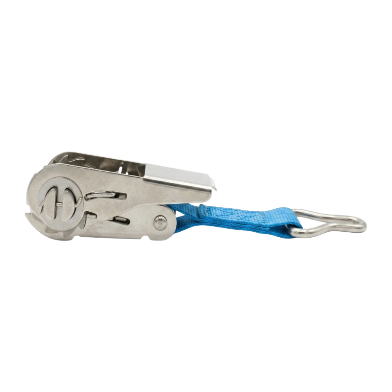 Cliquet inox anneau T sangle bleue pour couverture à barres