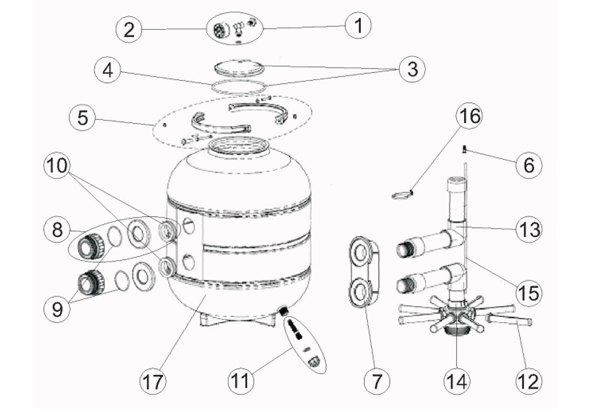 Vente de pièces détachées pour filtre à sable Astralpool Millenium Side