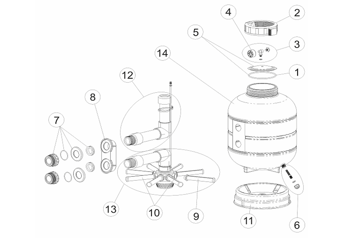 Vente de pièces de rechange pour filtre à sable Astralpool Millenium Side (bride à visser)