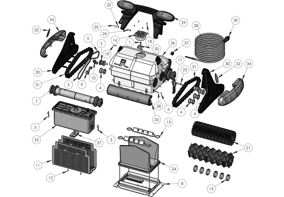 Vente de pièces de rechange pour robot électrique Zodiac Sweepy Free