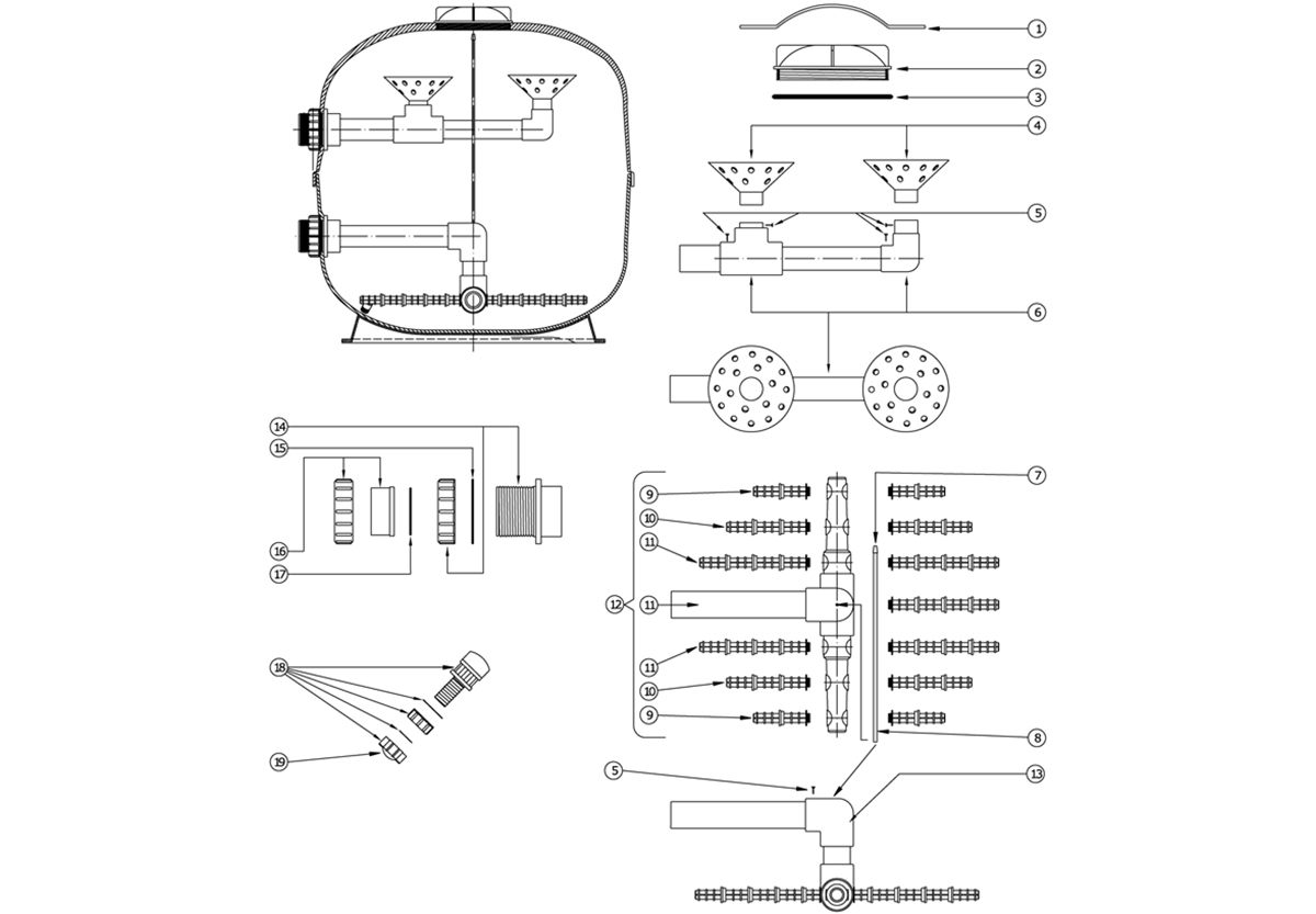 Vente de pièces détachées pour filtre à sable Lacron LSC 30/36 connexions 2"