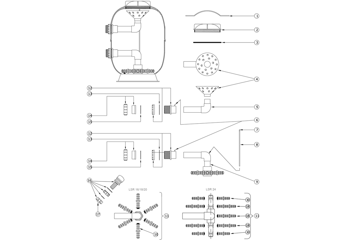 Vente de pièces détachées pour filtre à sable Lacron LSR 16/18/20/24