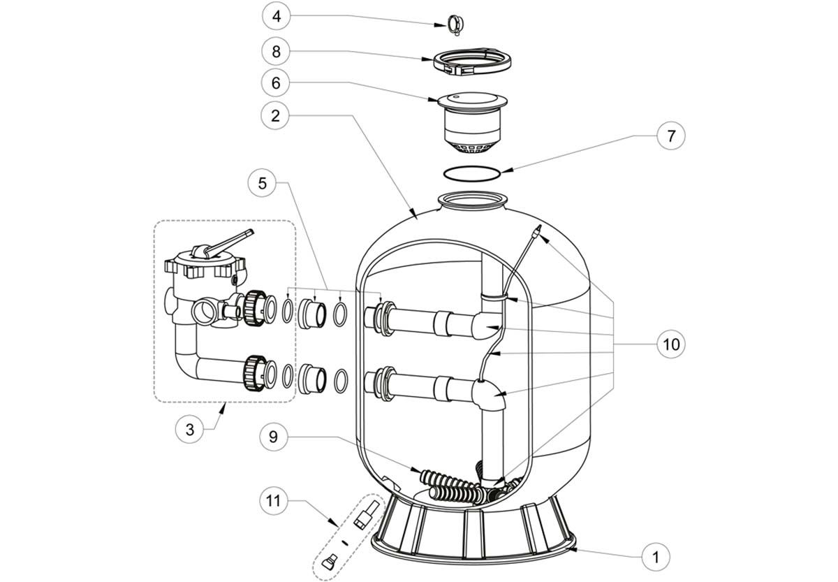 Vente de pièces détachées pour fitlre à sable Pentair Azur Side