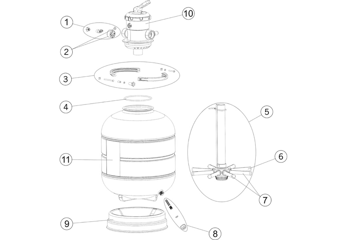 Vente de pièces détachées pour filtre à sable Astralpool Millenium Top avec bride à serrer